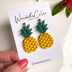 Pineapple Clay Earrings, Polymer Clay Fruit Earrings, Spring Summer Food Earrings, Handmade Fruit Jewelry, Cute Gifts For Gardeners