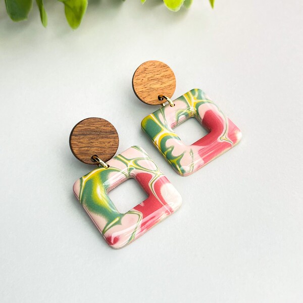 Mokume Gane Polymer Clay Earrings, Polymer Clay Drop Earrings, Statement Earrings, Geometric Earrings, Mokume Gane Jewelry, Gift For Her