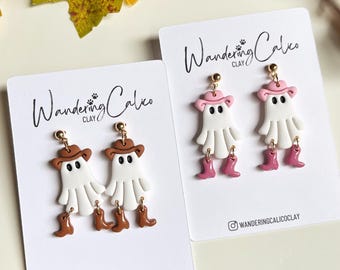 Cowboy Ghost Earrings, Spooky Halloween Jewelry, Unique Halloween Gifts Handmade Ghost Earrings, Spooky Ghost With Hat Earrings