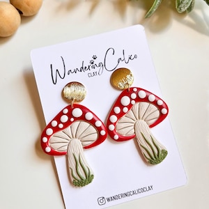 Polymer Clay Mushroom Earrings, Plant Lover Gift, Nature Inspired Earrings, Mushroom Lover Gift, Cottagecore Earrings, Unique Handmade Gifts