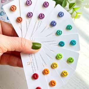 Smiley Face Emoji Earrings, Unique Happy Face Gift, Build Your Own Stud Earring Set, Funky Clay Earrings, Emoji Theme Birthday Gift For Her