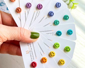 Smiley Face Emoji Earrings, Unique Happy Face Gift, Build Your Own Stud Earring Set, Funky Clay Earrings, Emoji Theme Birthday Gift For Her