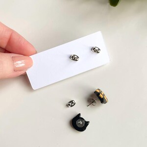 Cat Stud Earrings, Polymer Clay Cat Jewelry, Cat Lover Gift, Cat Mom Gifts, Veterinarian Gifts, Tiny Animal Earrings, Black Cat Earrings image 11