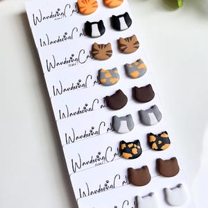 Cat Stud Earrings, Polymer Clay Cat Jewelry, Cat Lover Gift, Cat Mom Gifts, Veterinarian Gifts, Tiny Animal Earrings, Black Cat Earrings image 9