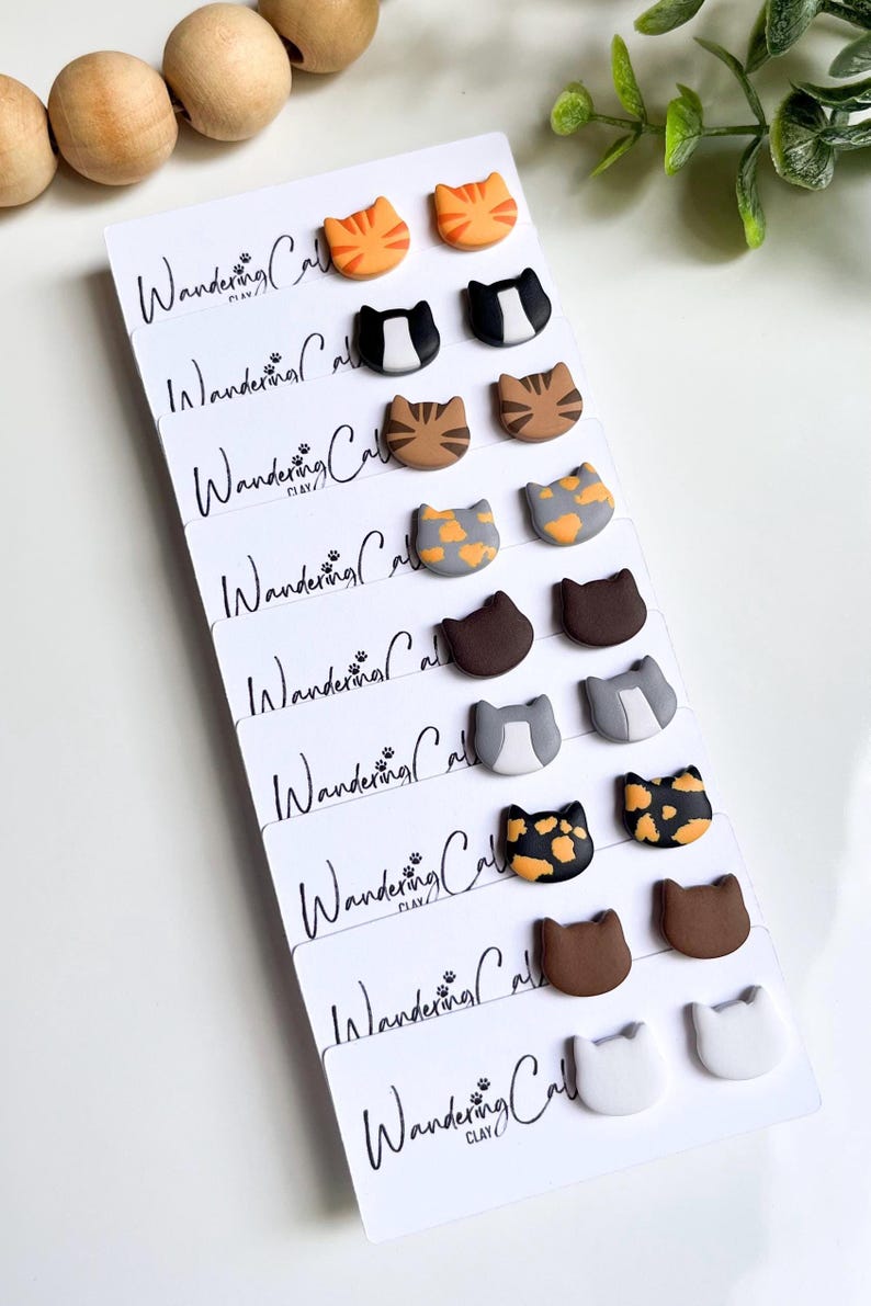 Cat Stud Earrings, Polymer Clay Cat Jewelry, Cat Lover Gift, Cat Mom Gifts, Veterinarian Gifts, Tiny Animal Earrings, Black Cat Earrings image 9