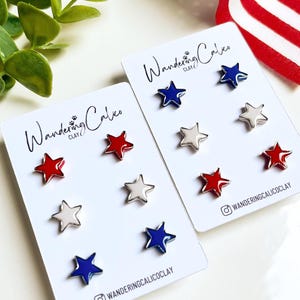 4th Of July Star Earrings, Red White and Blue Stars Stud Set, Patriotic America Independence Day Earrings, USA Memorial Day Parade Earrings