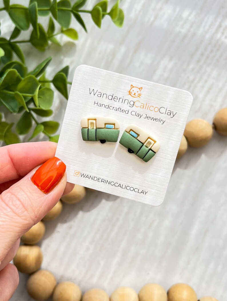 Retro Camper Clay Earrings: Handmade Van Life Jewelry image 4