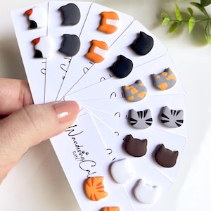 Cat Stud Earrings, Polymer Clay Cat Jewelry, Cat Lover Gift, Cat Mom Gifts, Veterinarian Gifts, Tiny Animal Earrings, Black Cat Earrings image 7