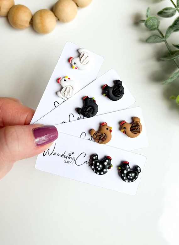 Handmade Polymer Clay Chicken Earrings, Farm Animal Jewelry, Spring Summer Style