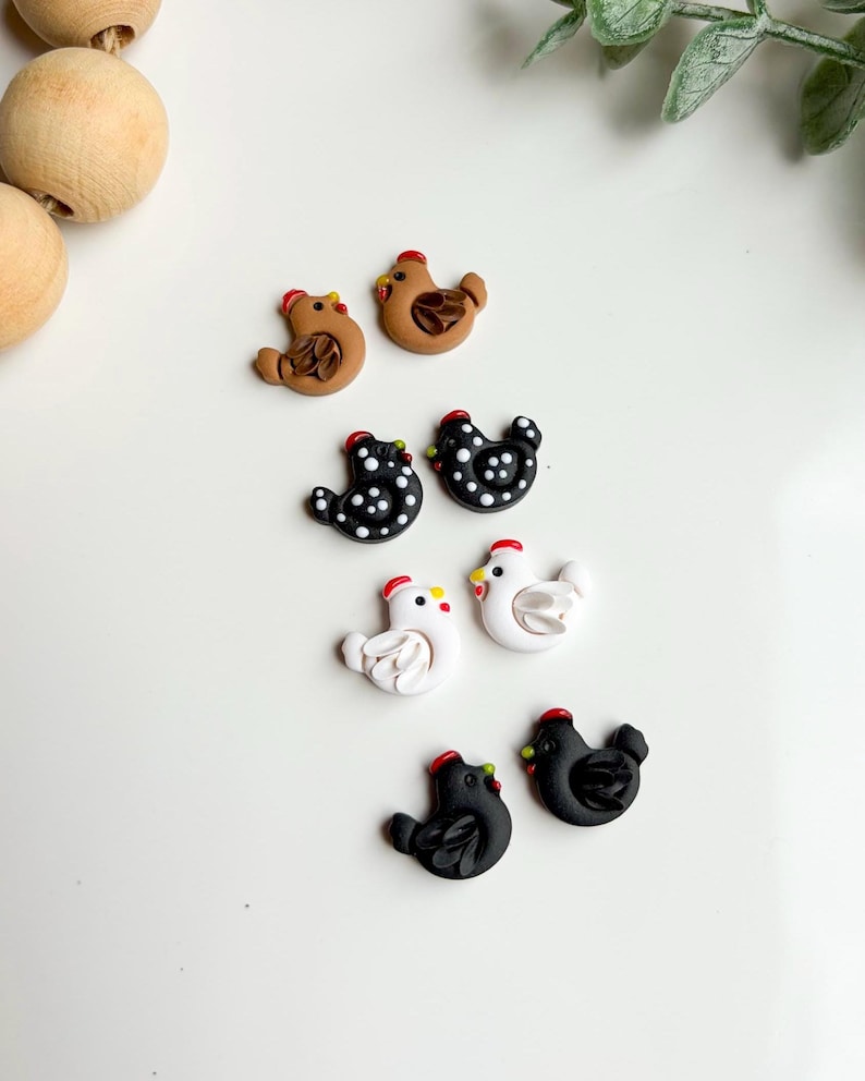 Handmade Polymer Clay Chicken Earrings, Farm Animal Jewelry, Spring Summer Style image 4