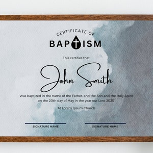 Certificado de Bautismo, Certificado de Bautismo Imprimible, Celebración del Bautismo de la Iglesia, Certificado de Bautismo Editable, Certificado de Descarga Digital