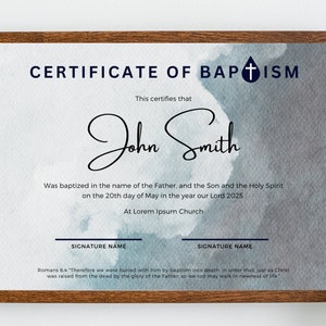 Certificado de Bautismo, Certificado de Bautismo Imprimible, Celebración del Bautismo de la Iglesia, Certificado de Bautismo Editable, Certificado de Descarga Digital