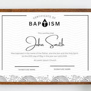 Certificado de Bautismo, Certificado de Bautismo Imprimible, Celebración del Bautismo de la Iglesia, Certificado de Bautismo Editable, Certificado de Descarga Digital