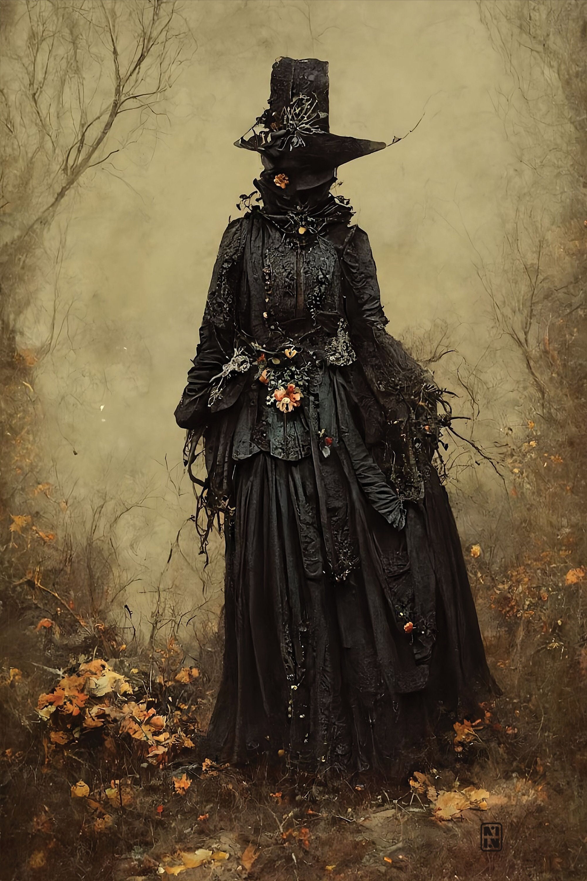 Vintage Victorian Witch Walking in a Forest Printable Wall Art Digital Vintage Victorian Witch Walking in a Forest Printable Wall Art Digital