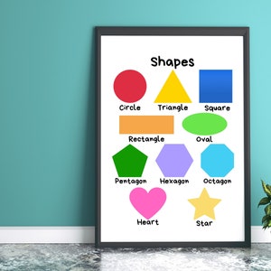 Learn Shapes Educational Print, Digital Print Classroom Decor, Educational Poster