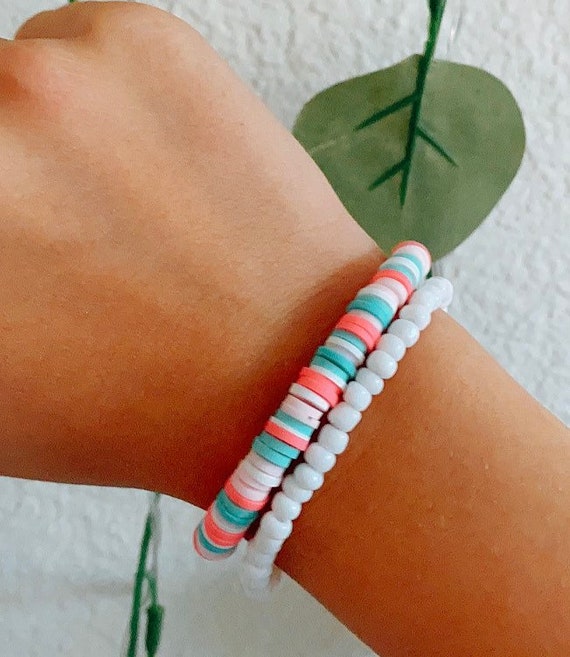Pink and Blue clay bead bracelet!