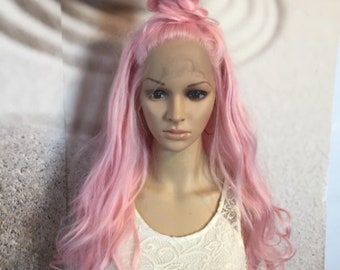 Peluca frontal de encaje con mezcla de cabello humano rosa