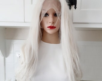 Platinum blonde with light blonde highlights  lace front wig human hair blend