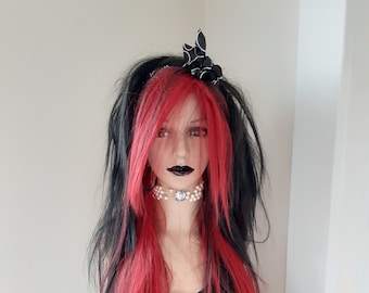 Black & Red Long EMO Wig gothic, wig human hair mix