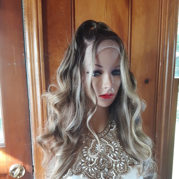 Brown and blonde 360 lace wig updo human hair blend