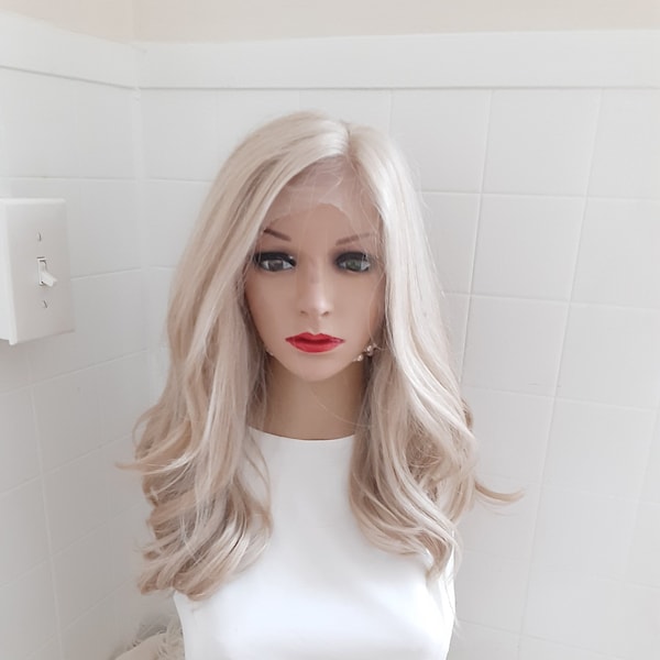 Light blonde mix human hair blend lace front wig 16''