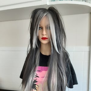 Black Silver EMO Wig Scene Wig Gothic Wig Human Hair Blend With Synthetic. Etsy
