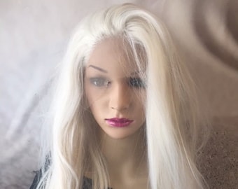 White blonde  lace front wig human hair blend