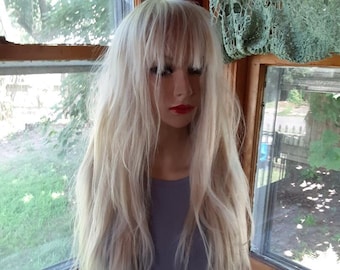 Light 613 blonde wig with bangs human hair blend