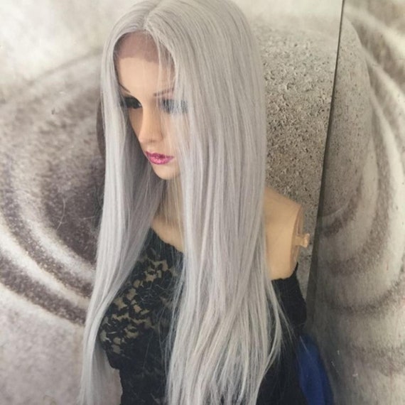 Light Gray Lace Front Wig Straight Platinum - Etsy display picture 1