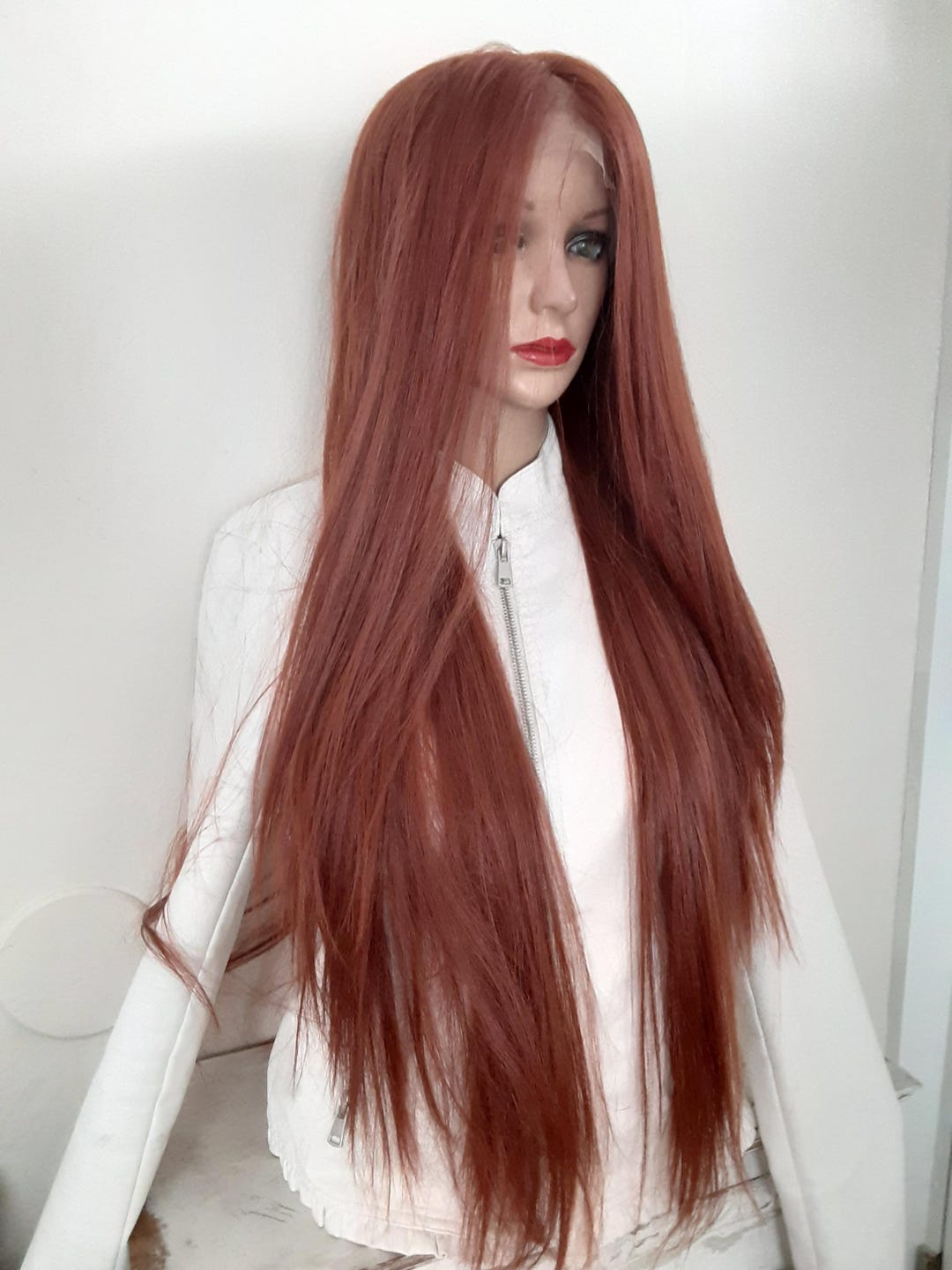 Copper Brown Lace Front Wig Human Hair Blend 28 display picture 3