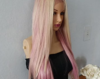 Light pink and dark pink lace front wig