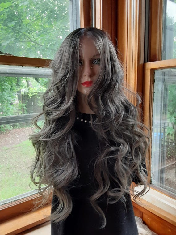 Wig Brown With Light Ash Blonde Highlights Human Hair Blend  display picture 2