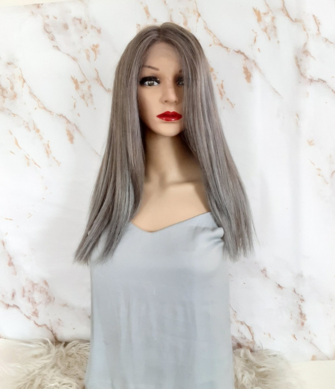 Gray Lace Front Wig 18'' Straight Etsy