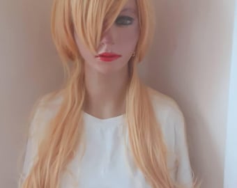 Peruca dourada para cosplay com franja reta de 22 polegadas (56 cm).