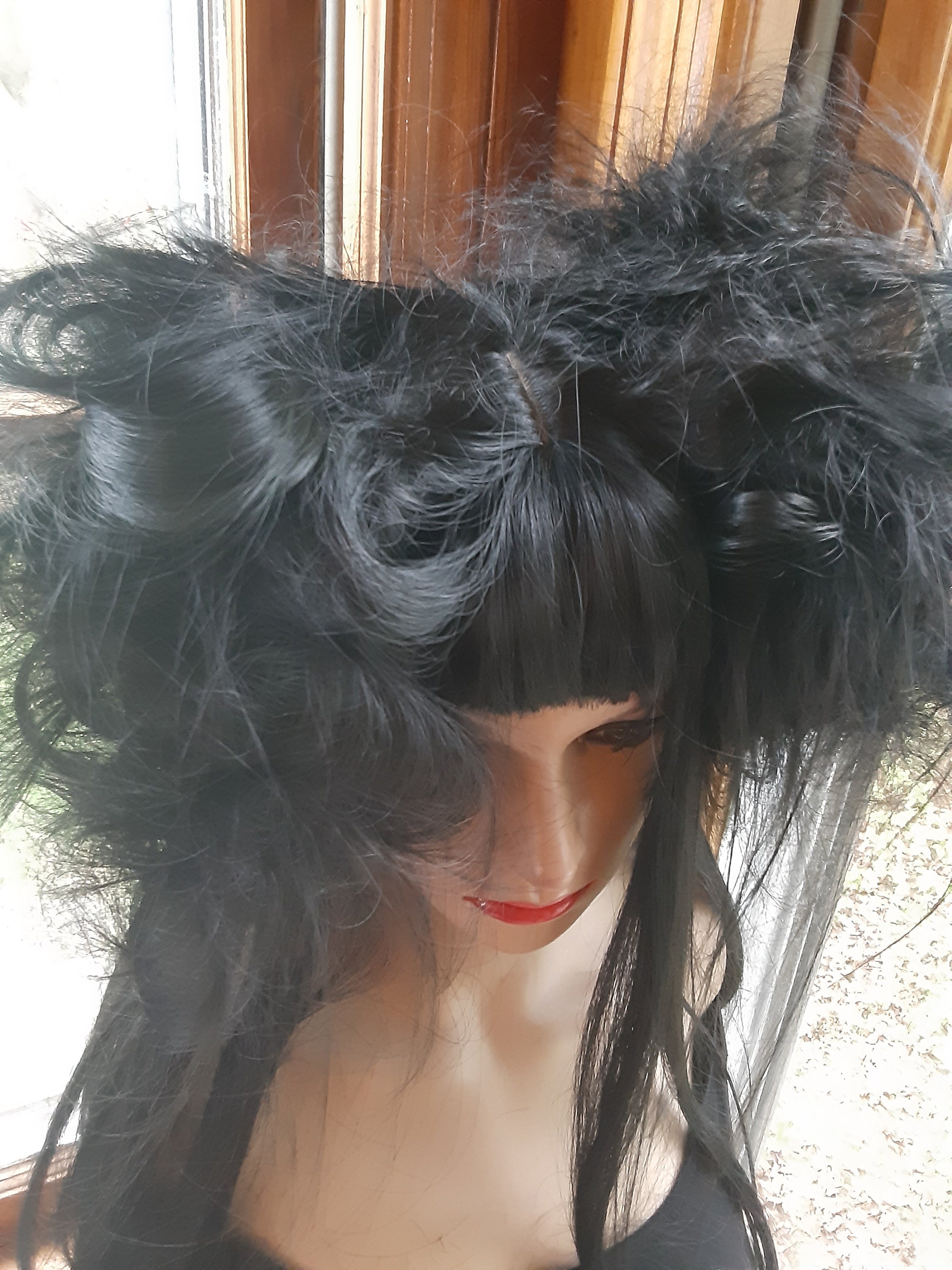 Black Gothic Bat Nest Wig With Bangs Mixed With Human Hair  display picture 2