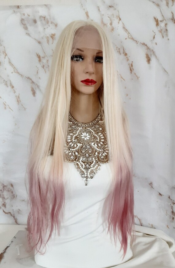 Blonde and Pink Lace Front Wig Human Hair Blend - Etsy display picture 1