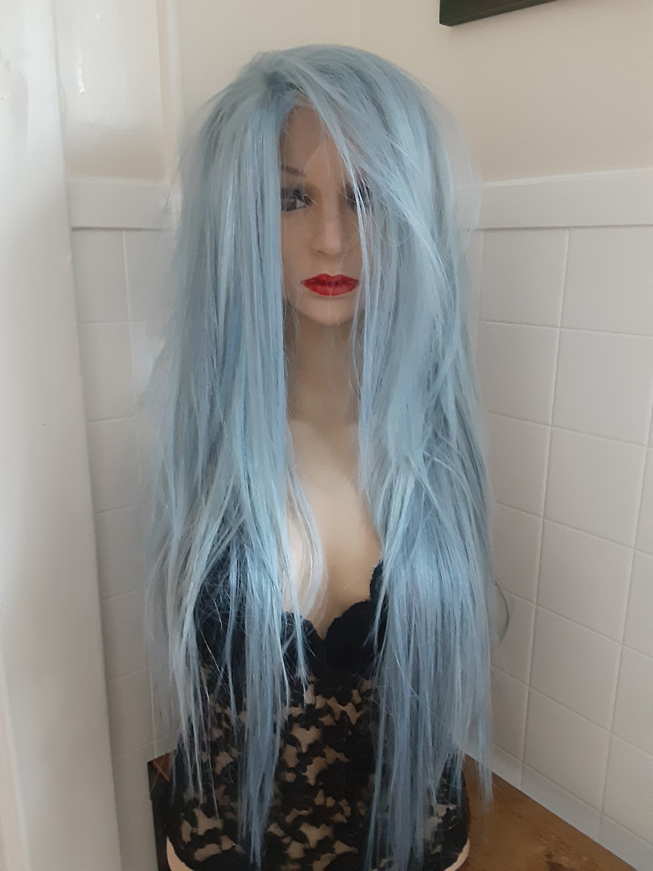 Blue top grey wig