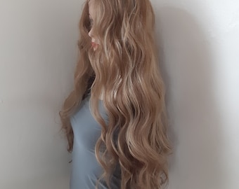 Golden blonde  honey blonde  brown mix lace front wig wavy 30'' long