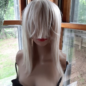 Light blonde  bob wig  human hair mixed with heat friendly synthetic 12'' CUT your own bangs.