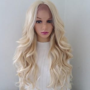 Peluca frontal de encaje rubio claro, mezcla de cabello humano