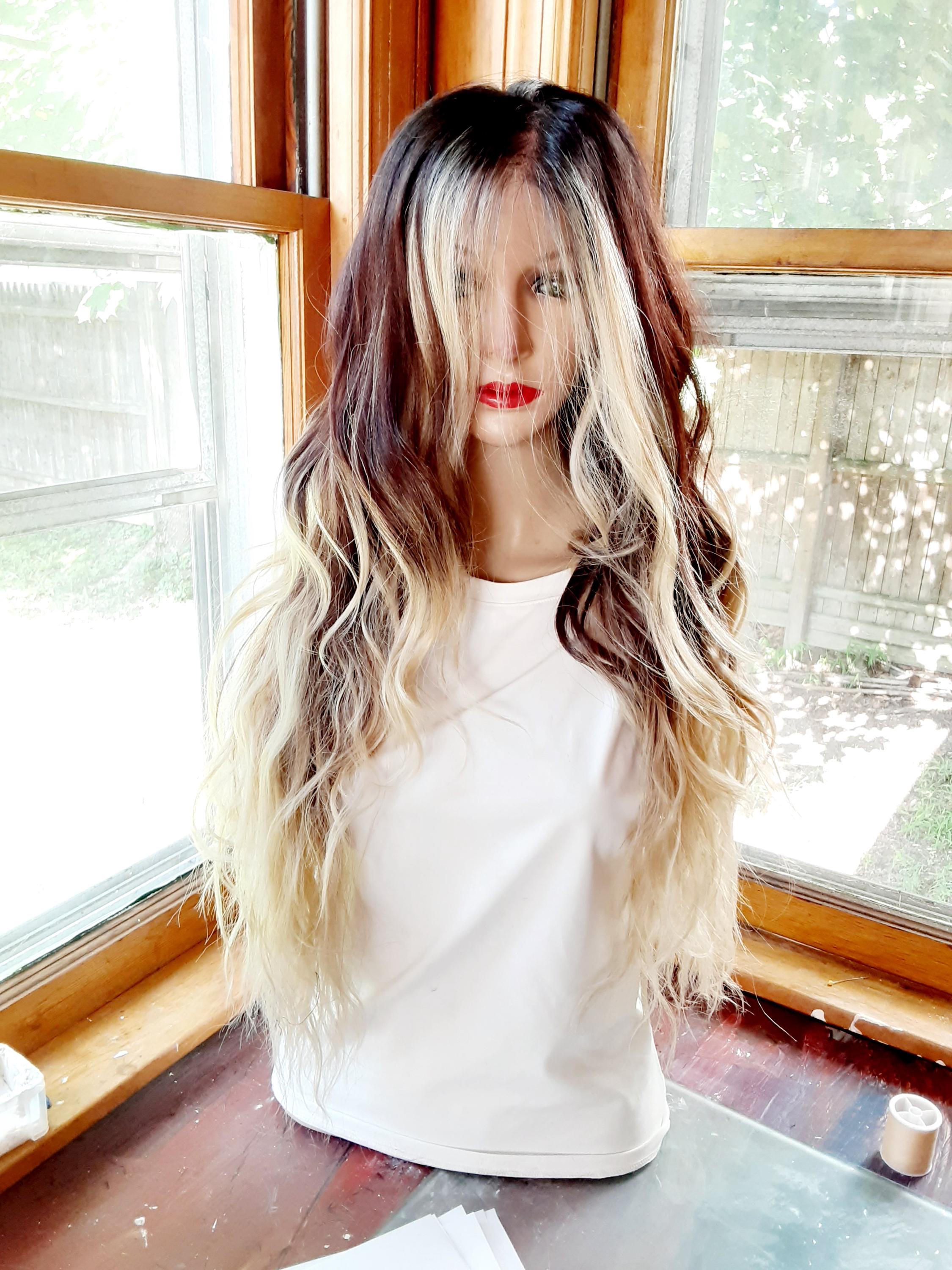 Blonde and Brown Lace Front Wig Human Mixed With Synthetic 