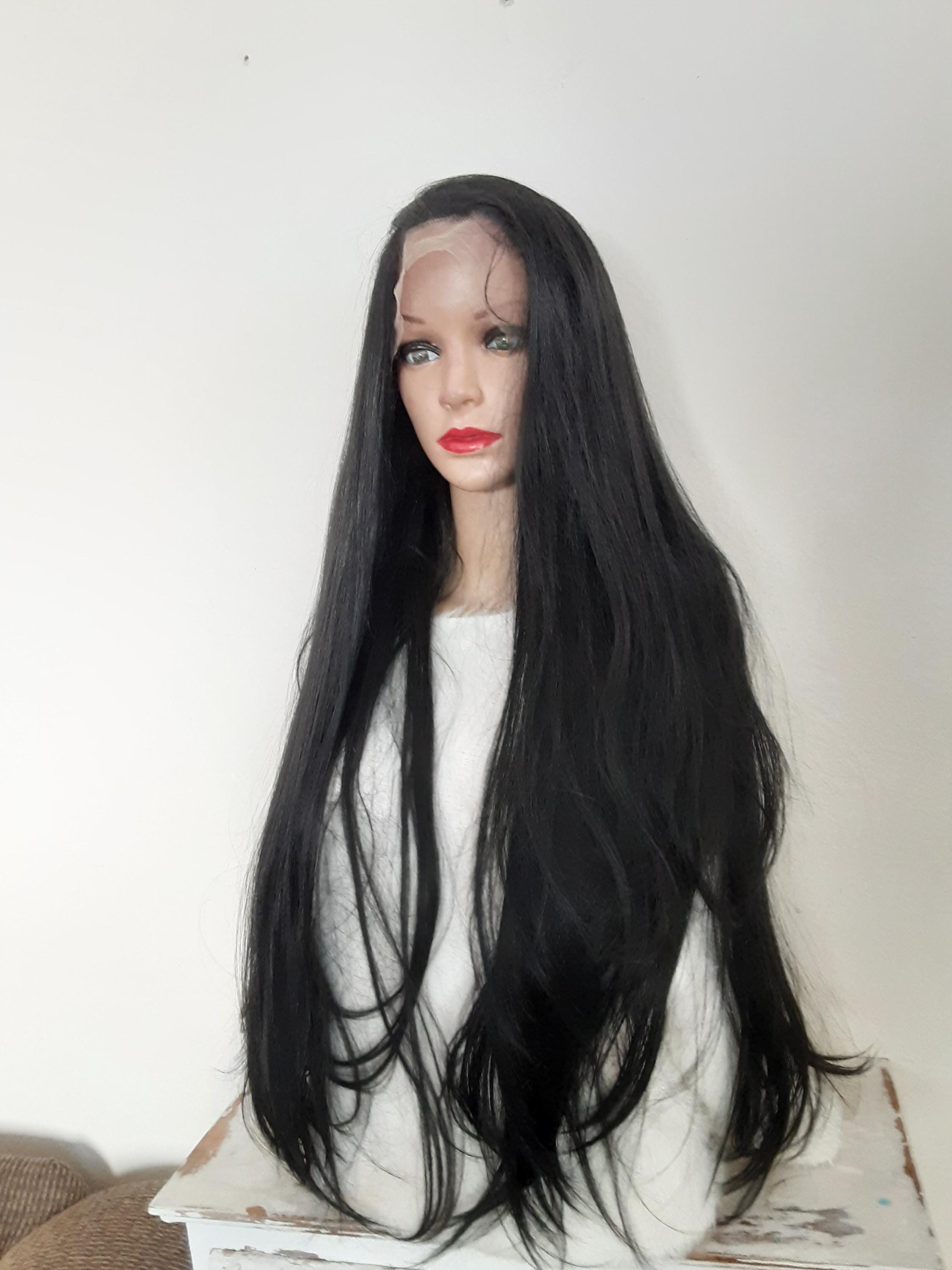 Human Hair Blend Curly Black Wig Lace Front - Etsy display picture 1