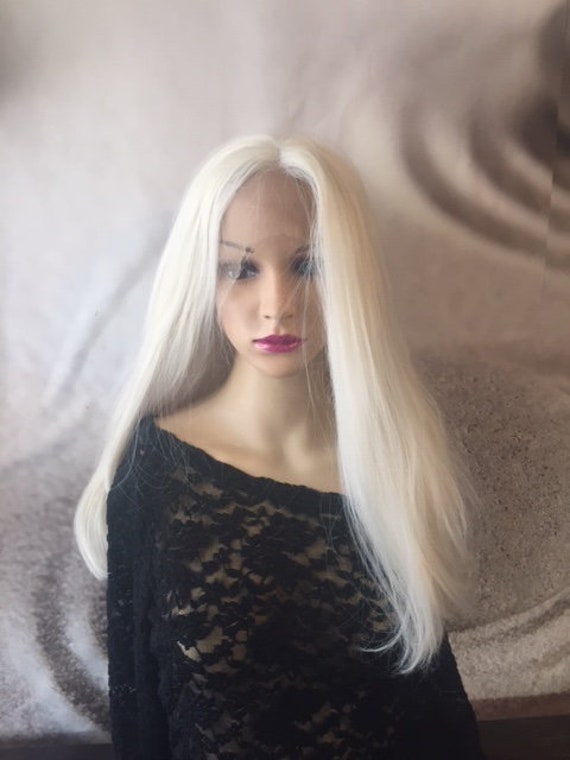 Platinum Blonde Lace Front Wig Human Hair Blend - Etsy display picture 1