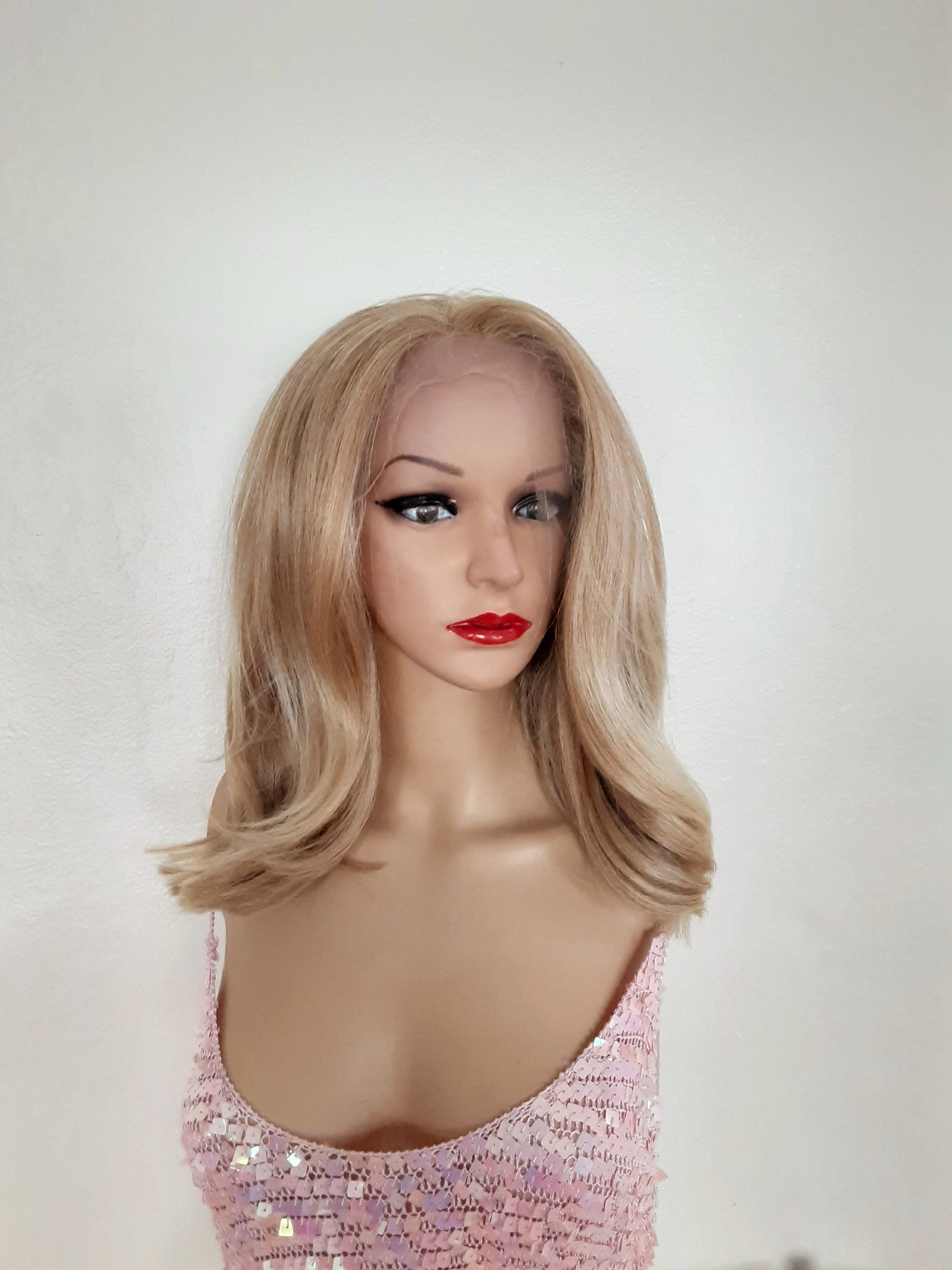 Honey blonde lace front wig human hair blend 12''