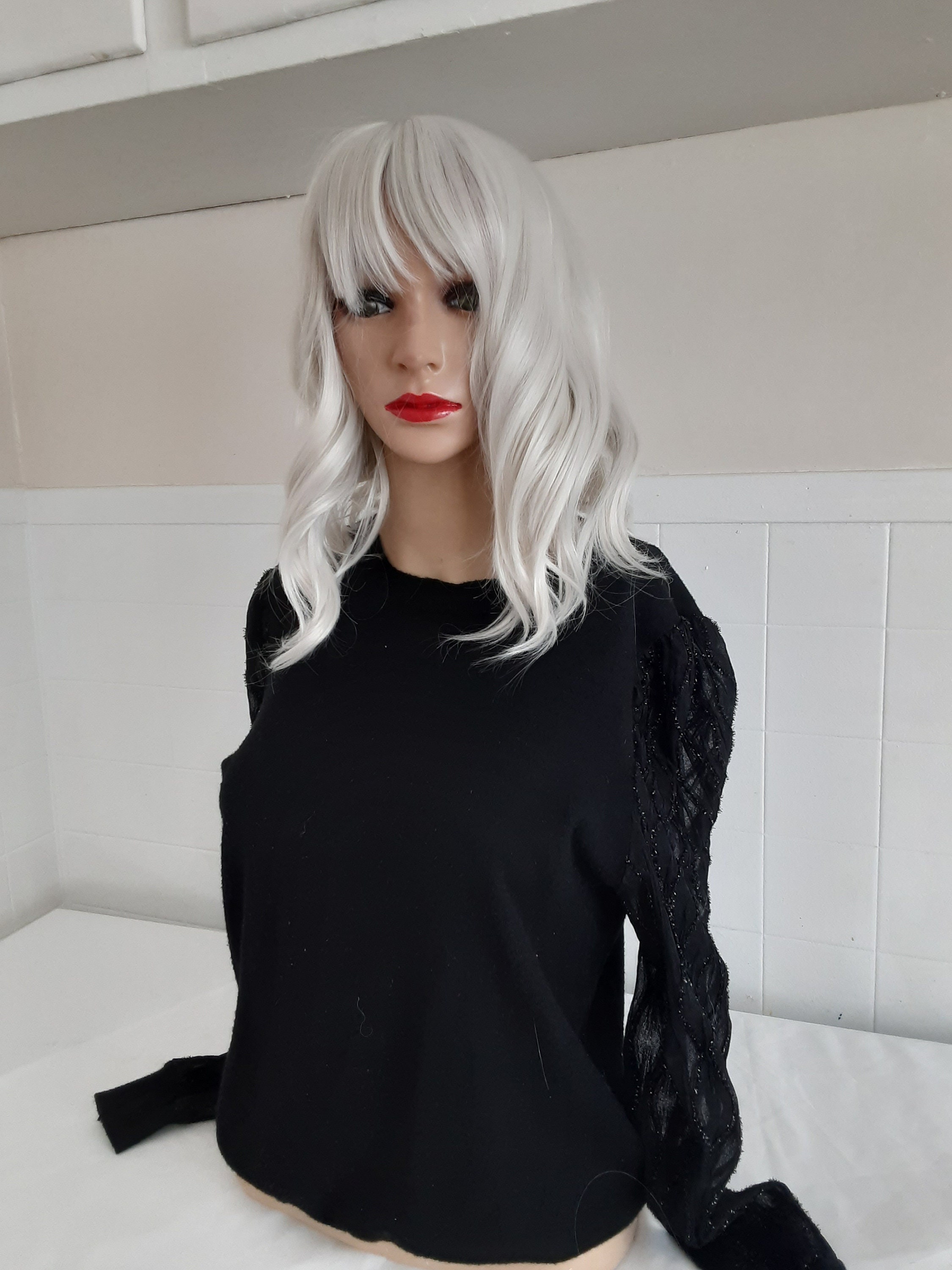 Platinum blonde human hair wigs with bangs 2025