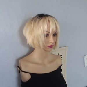 Bob wig with bangs  blonde and dark roots 100%   human hair 10''