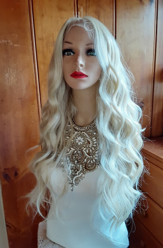Light Blonde Lace Front Wig Human Hair Blend Wavy - Etsy display picture 3
