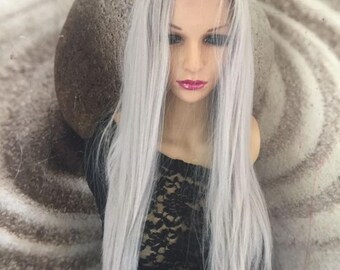 Light Gray Lace Front Wig Straight Platinum - Etsy display picture 1
