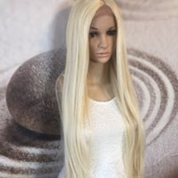 Sleek silk blonde lace wig human hair blend. Straight Blonde Bundles | 613 Virgin Human Silky Hair  main image 3
