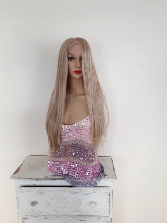Sandy blonde lace front wig human hair bend Shoulder Length Side Part Sandy Blonde with Highlights Human  main image 2